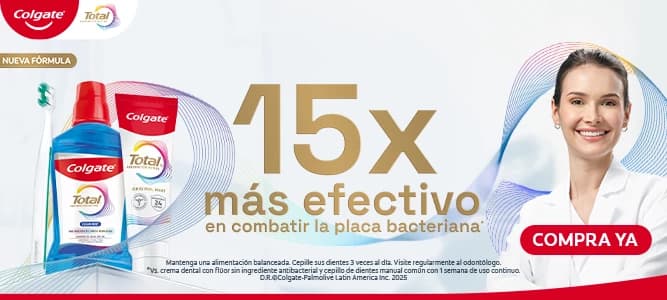 Colgate Total, 15x mas efectivo en combatir la placa bacteriana