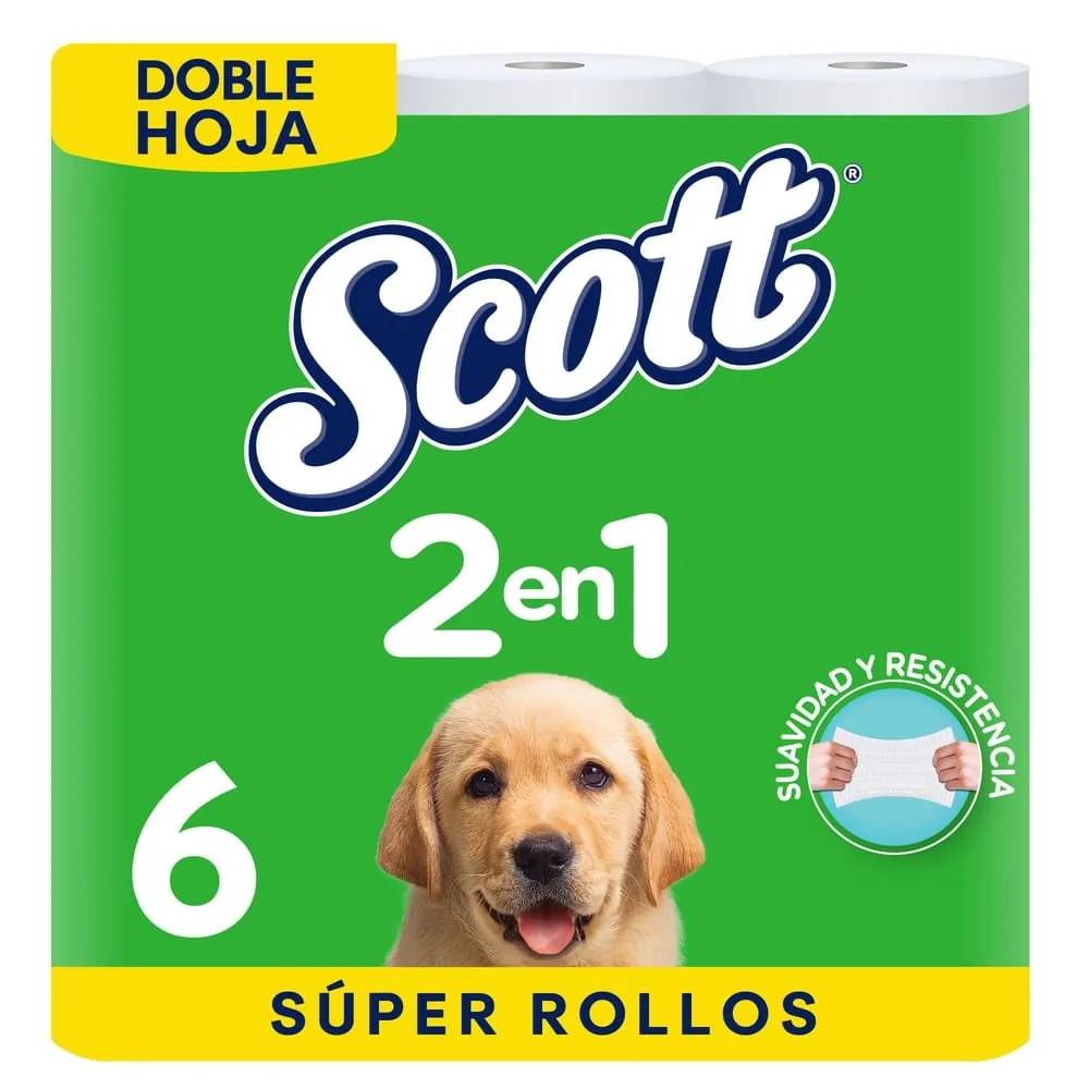 Papel Higiénico Scott 2 en 1 Doble Hoja – 6 Rollos