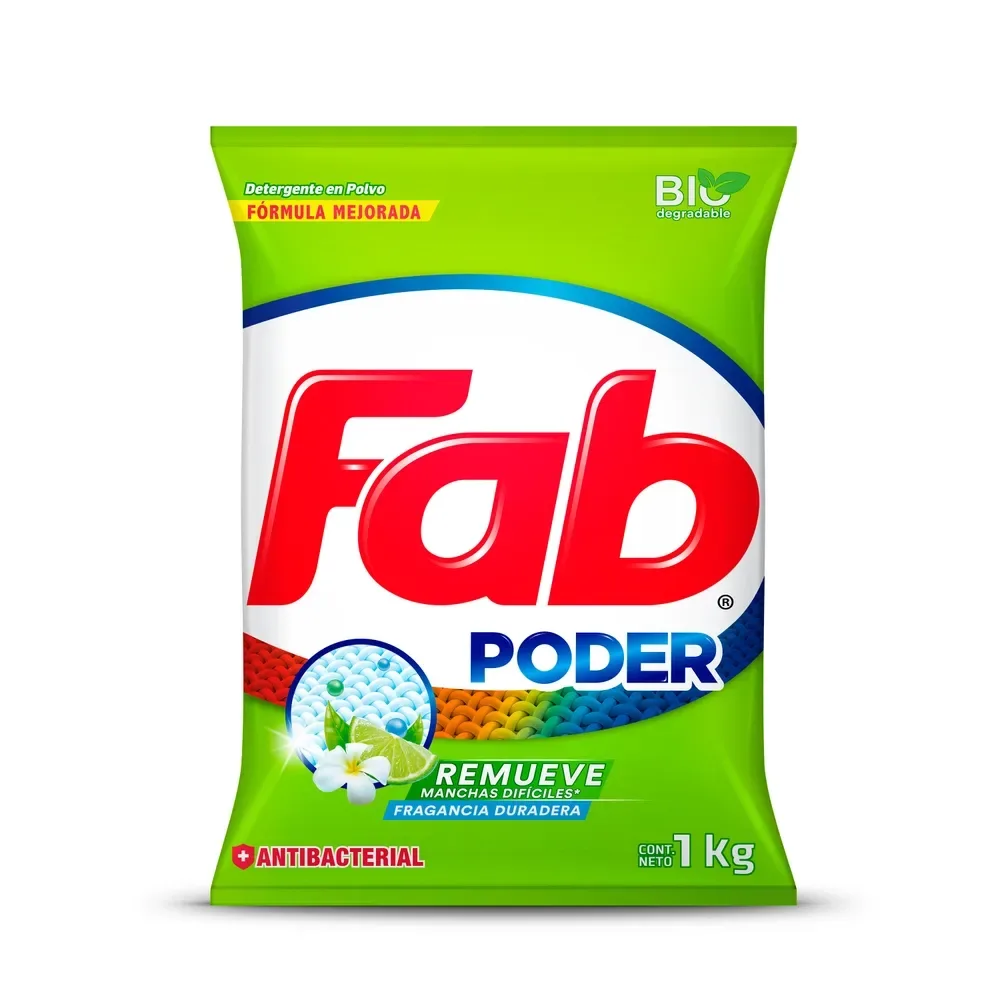 Detergente En Polvo Fab Antibacterial Medio Limón – 1000 g
