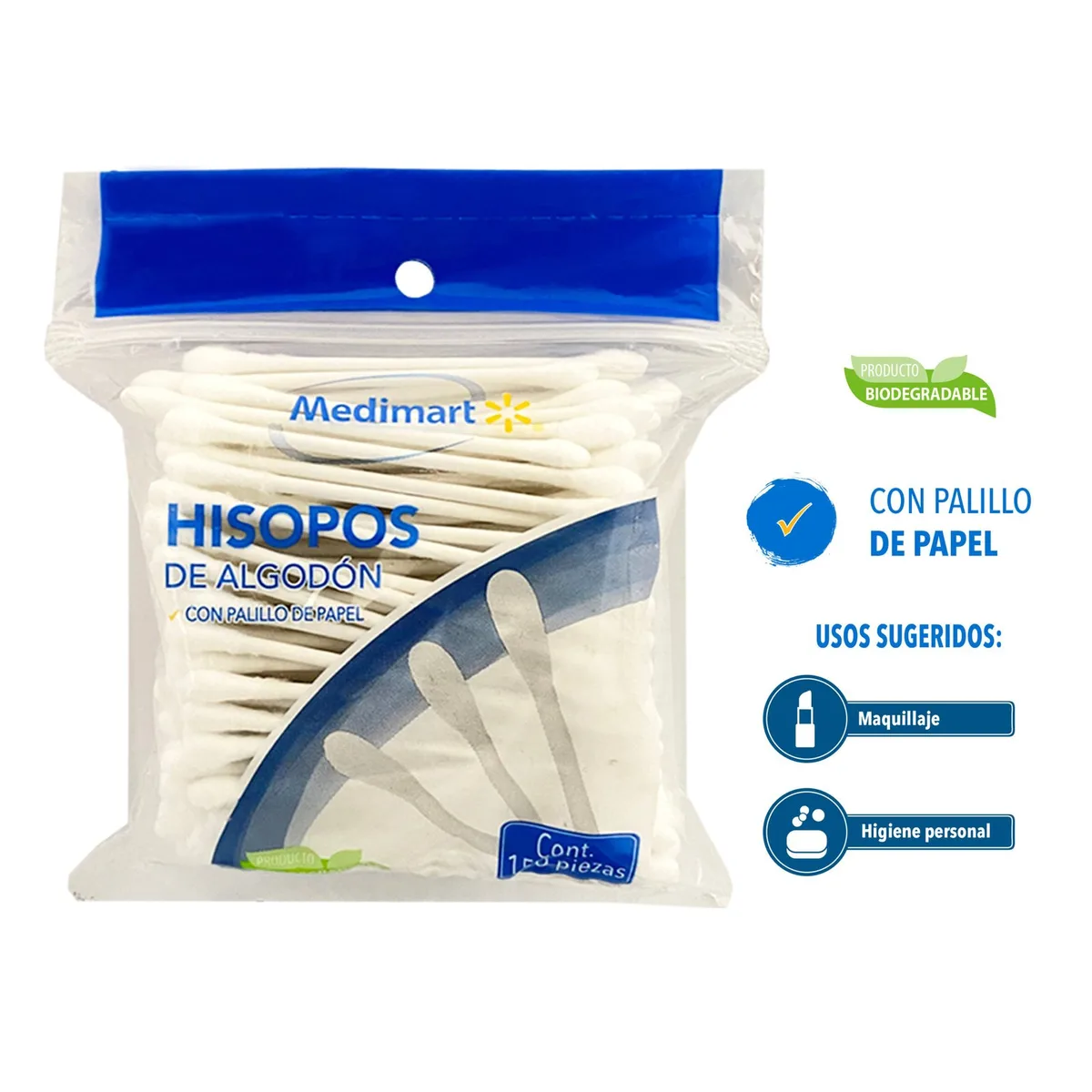 Hisopos De Algodón Con Palillo De Papel Marca Medimart Bolsa – 150 Unidades