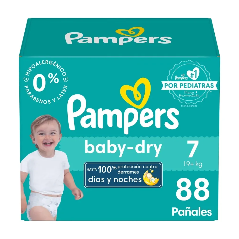 Pañales Pampers Baby-dry Talla 7 Protección Contra Derrames 88 Un.
