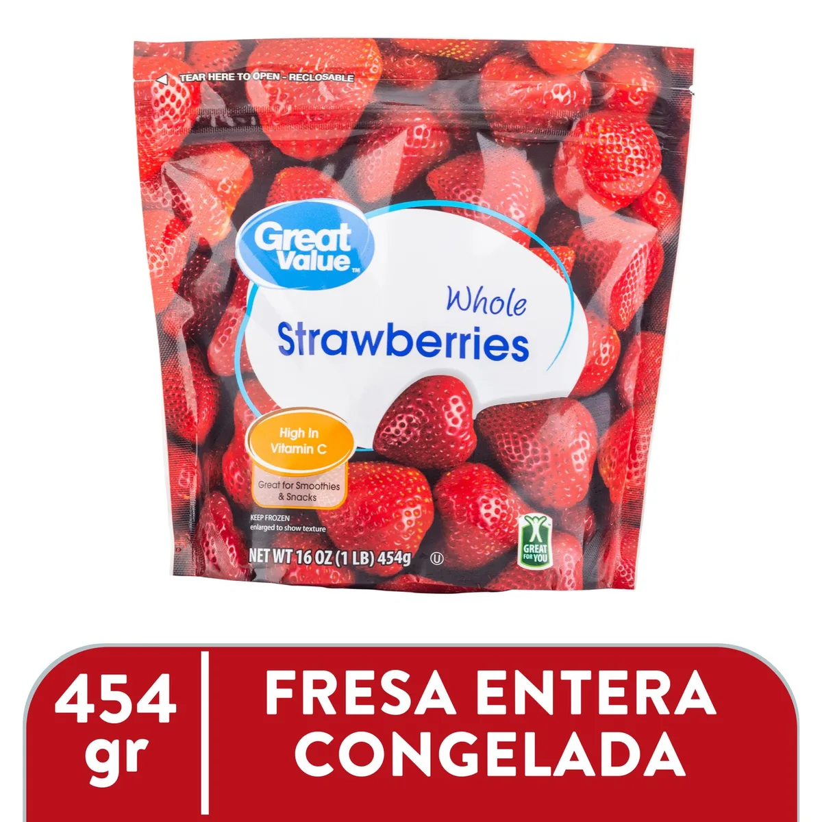 Fresas Great Value Enteras Congeladas – 454 g