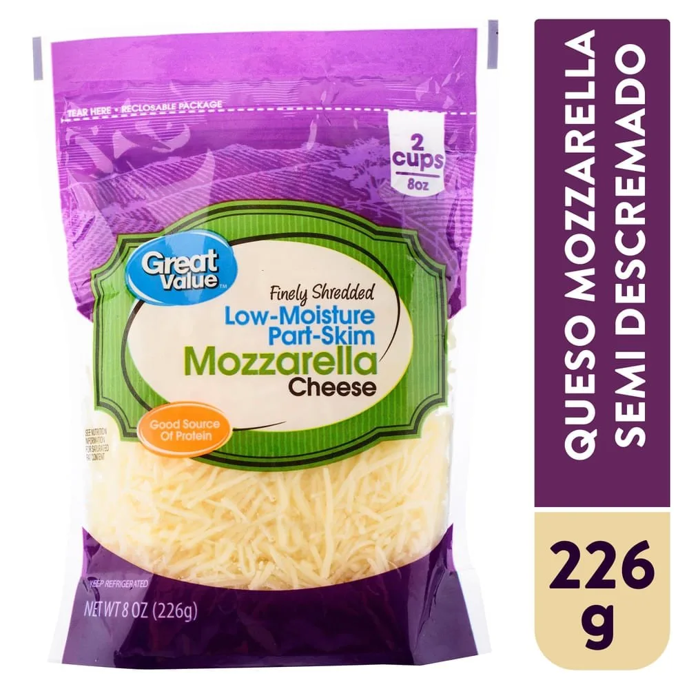 Queso Great Value Mozzarella Rallado – 226 g